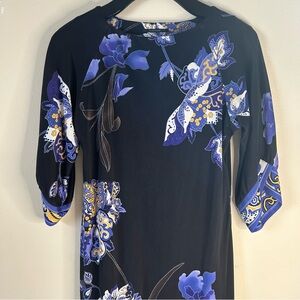 Elie Tahari Black and Blue Floral Dress